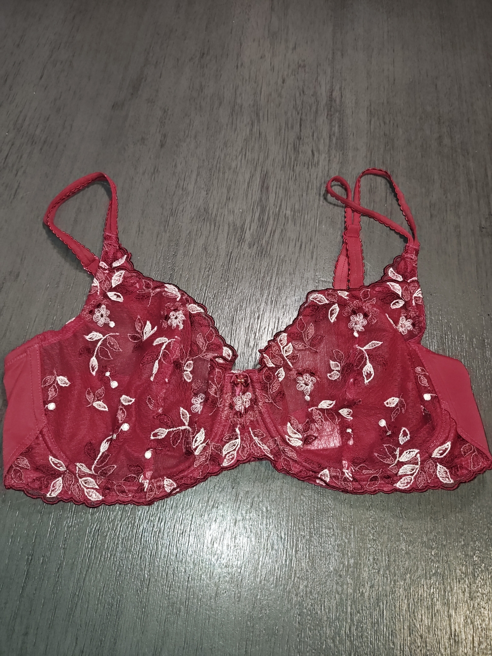 Wacoal Woman's Red Lost In Lace Underwired Bra,Embroidery Flowers,Size 38D